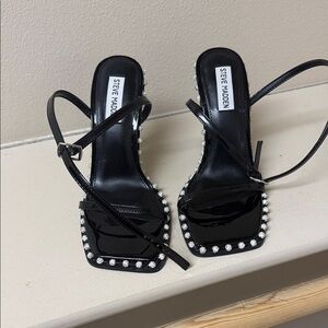 Steve Madden Black Patent Heels with Rhinestone Trim